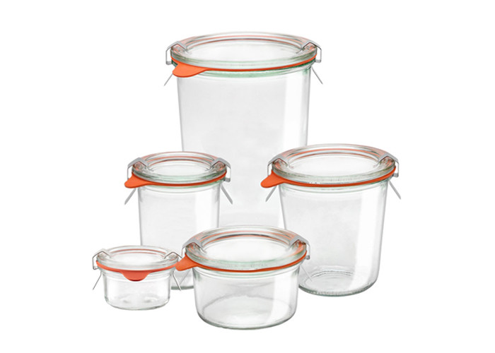 Fancy Round Glass Food Storage Jars , Weck Glass Jars Heat Resistant Glass