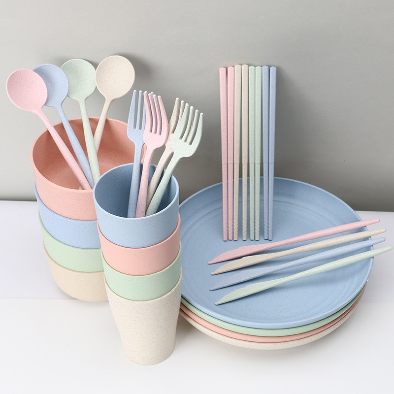 28pcs Household Kitchen Flatware Sets ODM Wheat Straw Tableware Set