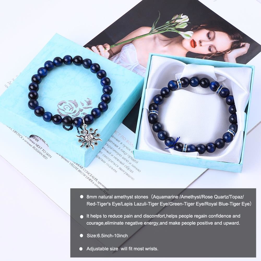 Elastic Round Dark Blue 8mm Tiger Eye Gemstone Bracelet Healing Energy Charm Jewelry