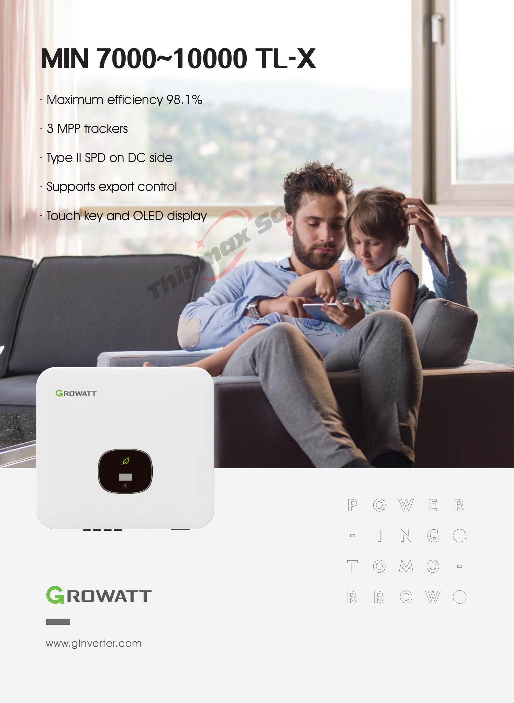 Growatt MIN 7000TL-X 7KW 7000W 3MPPT Single phase on grid PV solar Inverter Grid tie solar inverter