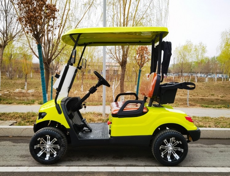 Yellow Color 2 Seater Golf Cart 4 Wheel 10 Inch Tire 70-100km With Lithium Battery