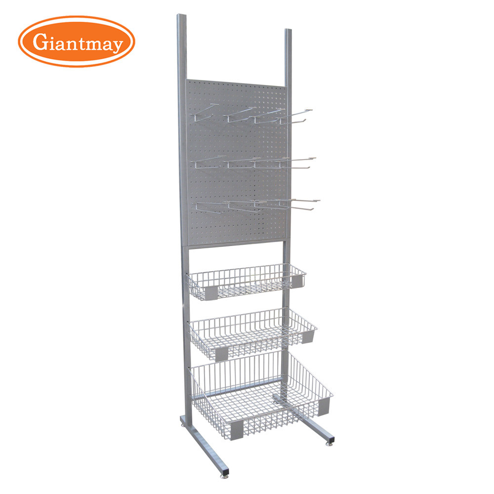 Exhibition Display Stand with Baskets and Hooks Metal Racks