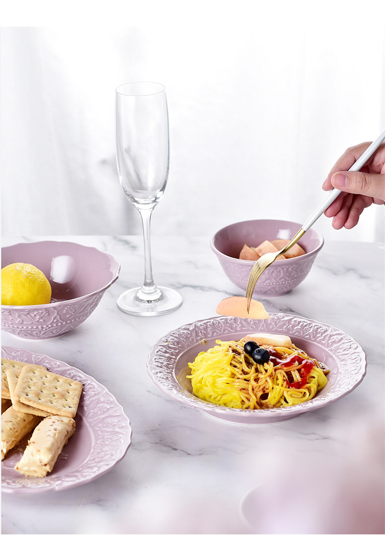 Ins Style Porcelain Bowl Spoon Plates Sets White Ceramic Dinnerware Set For 10 Users