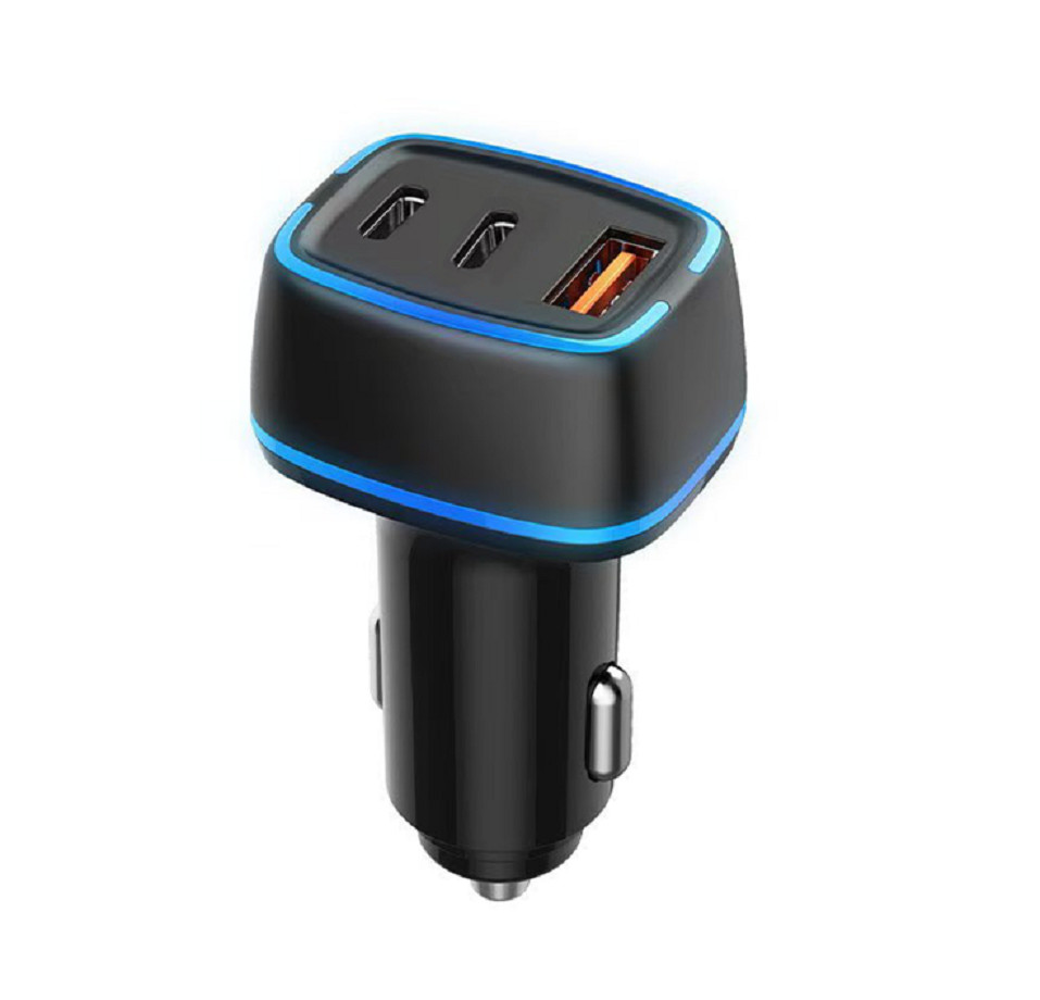Three-port output, 78W total power, 12-24V DC input, supports PD/QC fast charging, made of ABS+PC fireproof materials