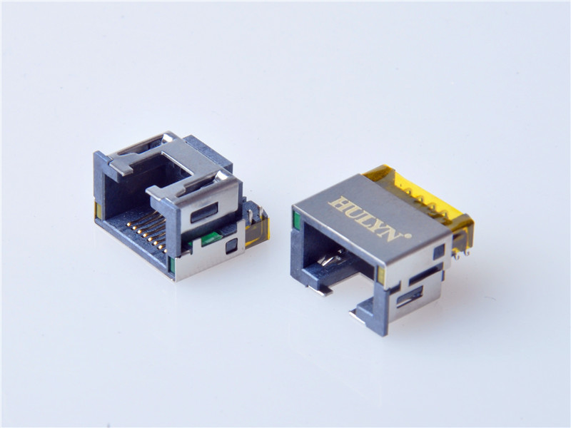 China HULYN Very low profile,RJ45 1x1 Jack, Shielded RJ45 Modular Jack, Through Hole Type, DIP,with LEDs， on sale