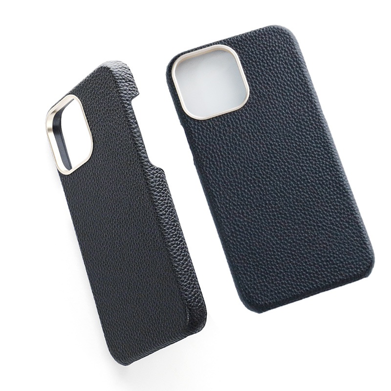 Customize Pebble Genuine Leather Cover for iPhone 13 14 Protecting Camera Phone Case
