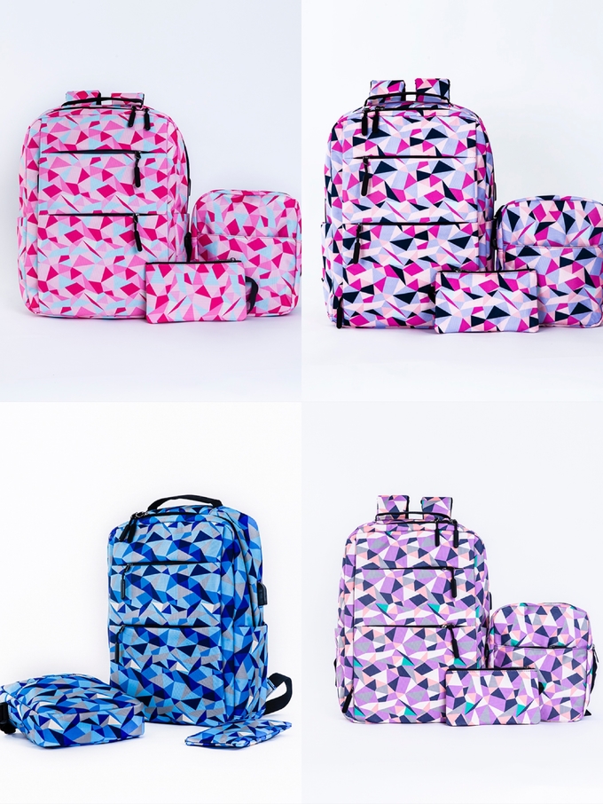Nylon Ladies Laptop Backpack Set Waterproof 3 Piece School Bag