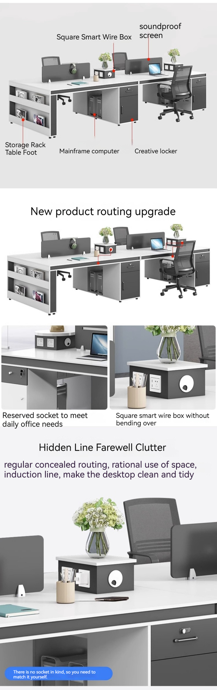 Modern Design Simple Office Workstation with 2 4 6 Staff Chairs and Desk Combination