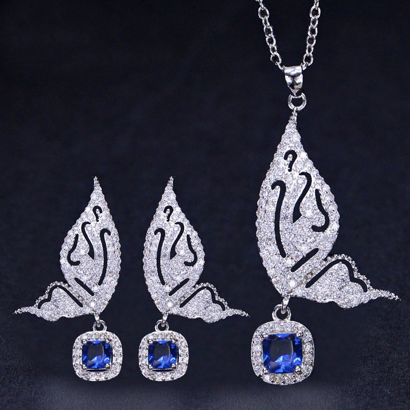 Butterfly CZ Bridal Jewelry Sets Women Girls Sparkling Rhinestone Set Butterfly Jewelry Necklace Earring Jewelry