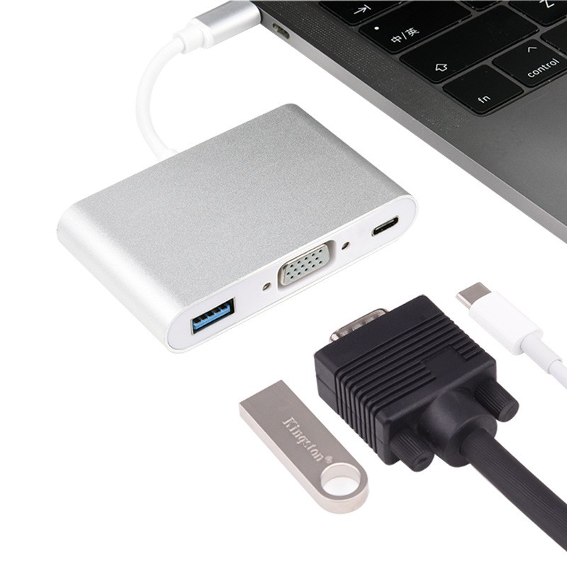 Kico USB C Adapter Hub Type C USB 3.1 to VGA USB 3.0 Cable Multiport Digital AV Adapter with Type C PD Data and Charging Adapter