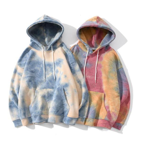 Blue Pink Oversize Tie Dye Hoodie Unisex Drawstring Hooded Sweatshirt For