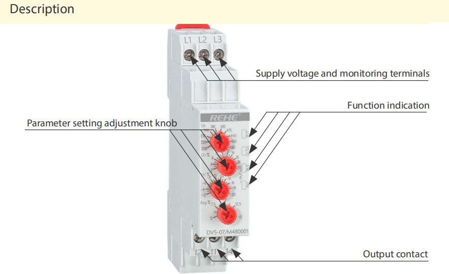 DV5-04 3 phase Over Voltage and Under Voltage Device Phase Loss Sensor Relay Voltage Control 1SPDT