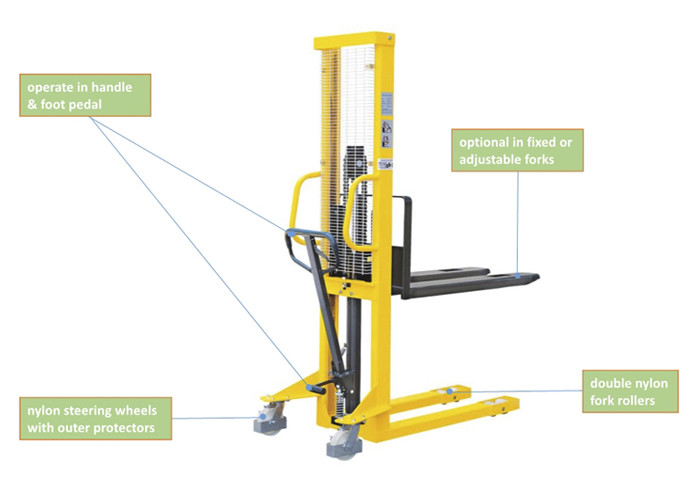 Hand Control Manual Pallet Stacker With Fixed Forks 500kg 1600mm Lifting Height