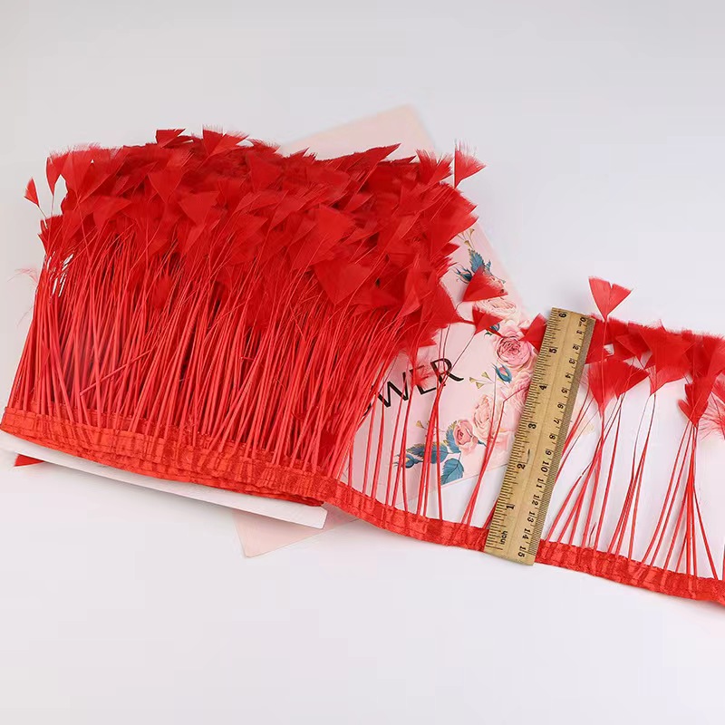 4-6 inch Goose Feather Fringe Trim with Satin Ribbon Tapes Ideal and Quick Shipping