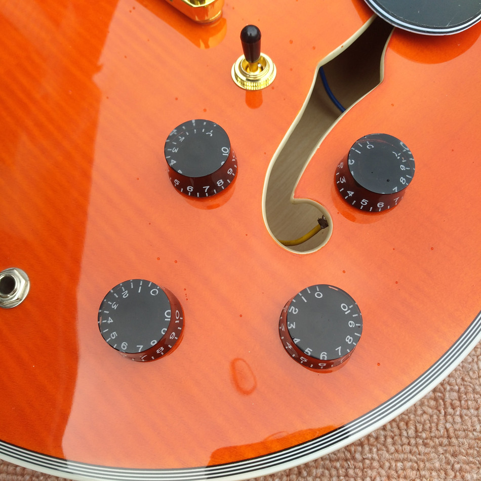 New style high-quality hollow body jazz electric guitar, Bursting maple top & back Double F holes electric guitar, free