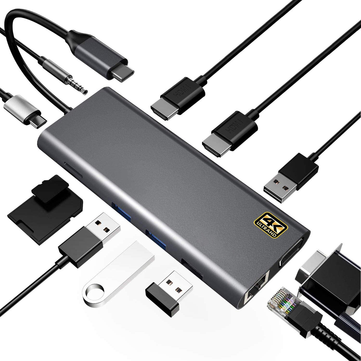 USB 3.1 Interface Type 10 In 1 Type C Hub For High Speed Data Transfer And Charging