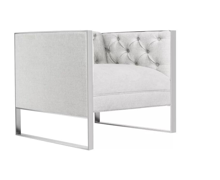 stainless steel frame upholstered linen wedding chair and event furniture with arms for bride and groom