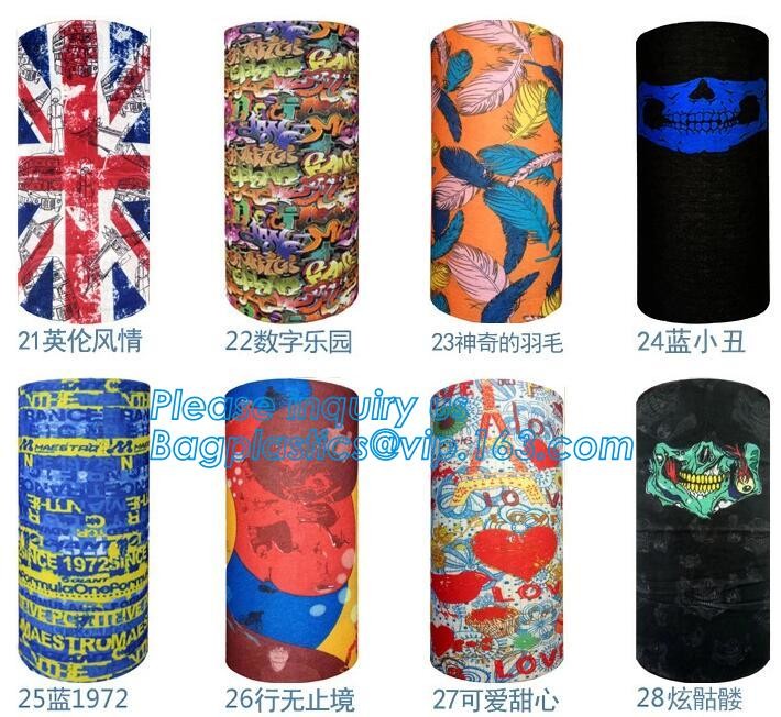 custom made digital sublimation polyester colorfast printed bandana,custom headwear printed seamless neck tube polyester