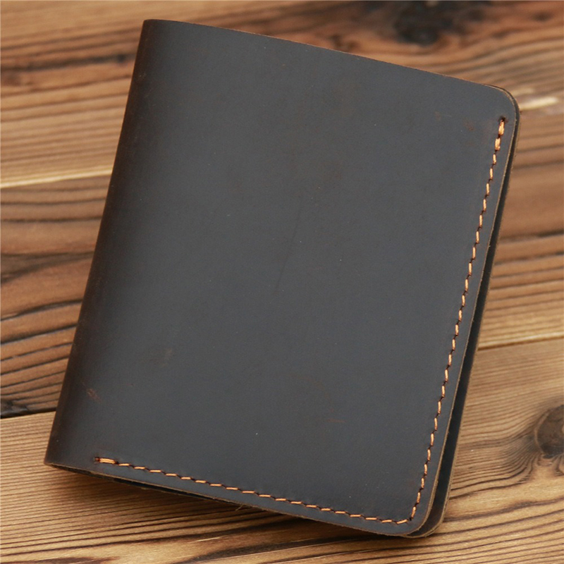 Fashion Style Custom Handmade Crazy Horse Leather Men's Short Bifold Wallet for Man