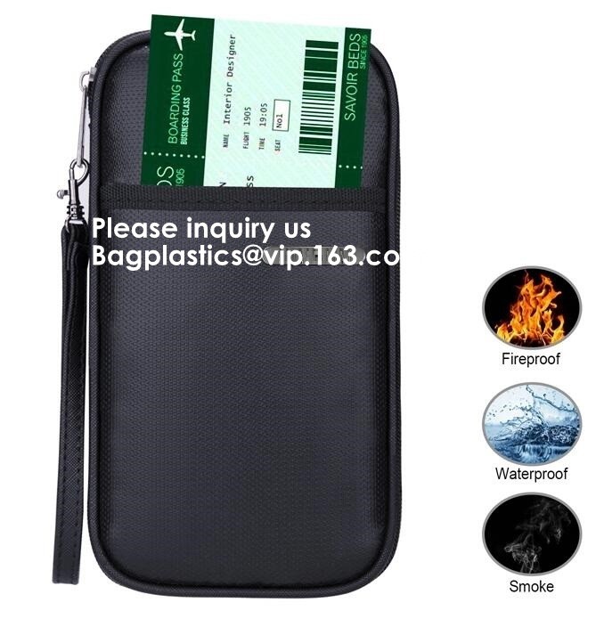 OEM custom luxury travel money passport safe zipper storage pouch fireproof document bag Pouch Money Fiberglass Fire Saf