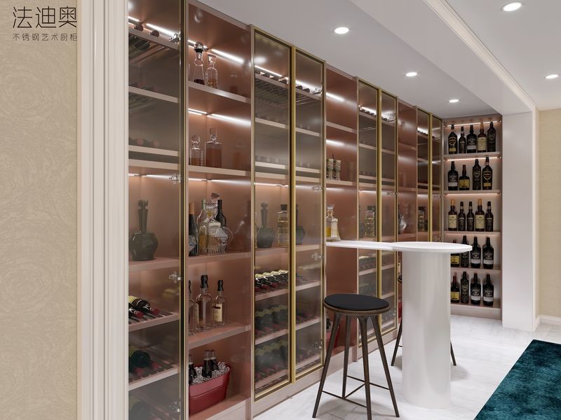 European Grey Glass Custom Wine Cabinet Living Room Liquor Cabinet With Gold Trim