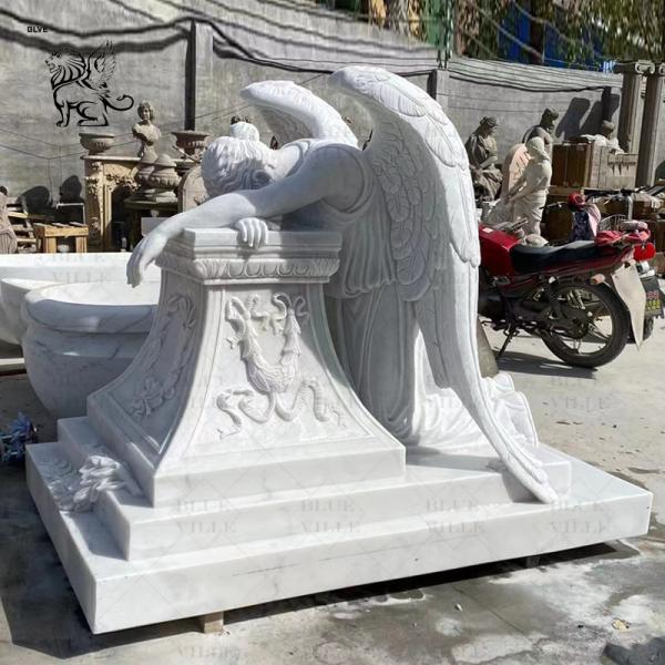 Marble Life Size Weeping Angel Statues Tombstone Monuments Cemetery Headstone