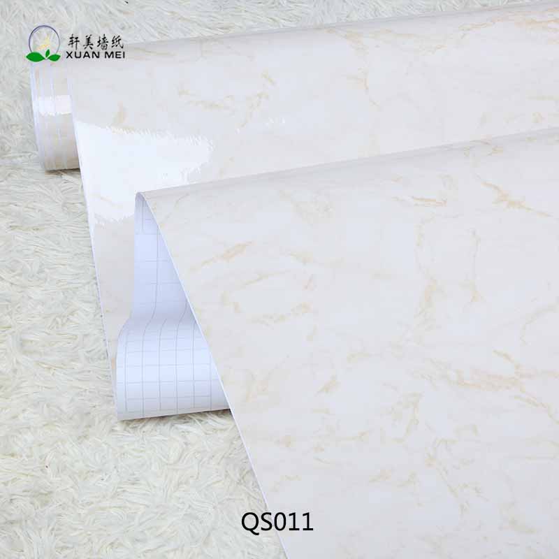 0.60m width *10m length or 0.6m width *100m Modern 3D Marble Glossy Self Adhesive PVC Wallpaper for Kitchen Furniture Decoration