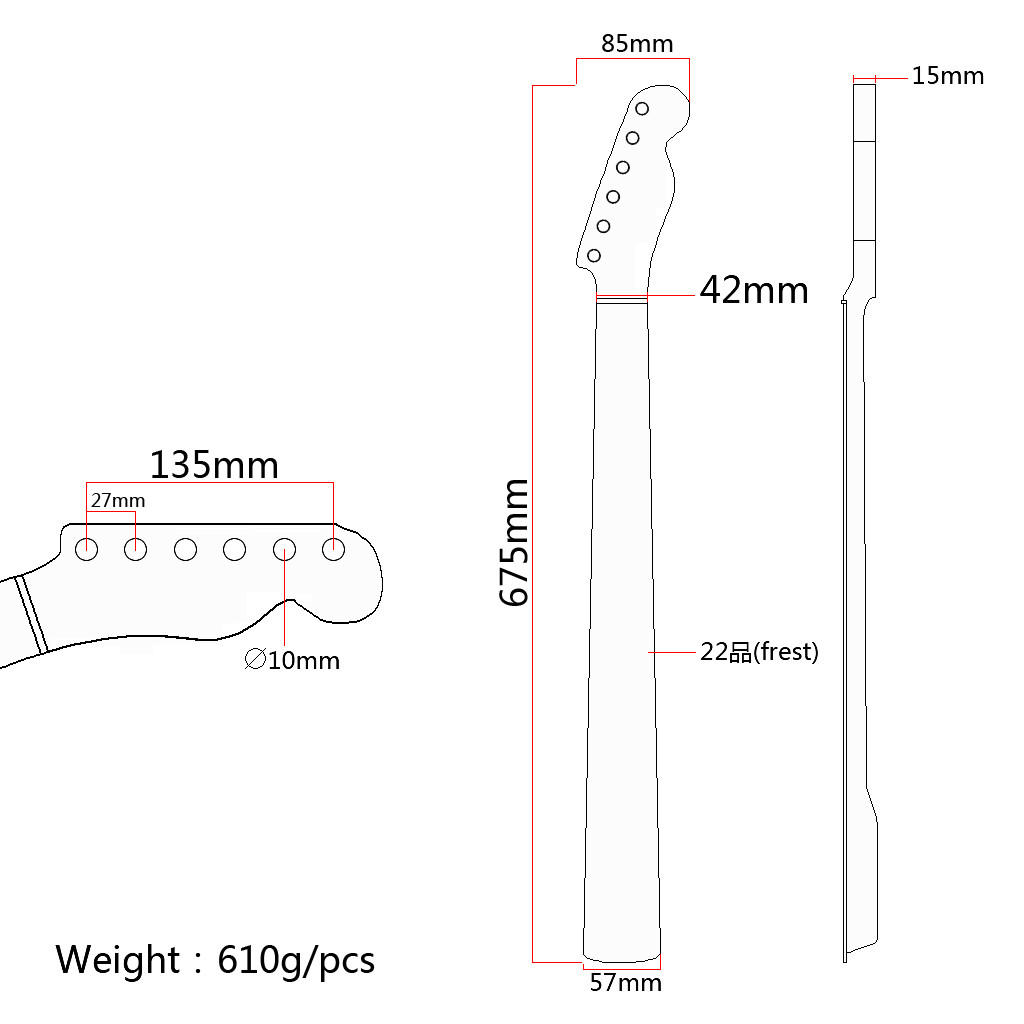 Fingerboard Right Hand 22 Fret Guitar Neck Six String For TL Guitar