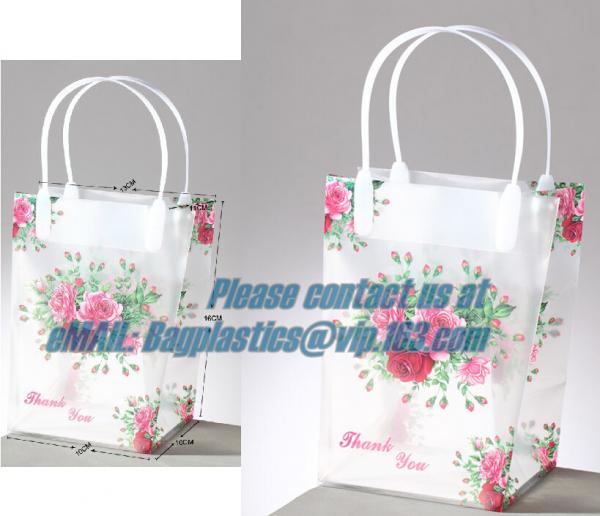 Semitransparent PVC Plastic Tote Bag Environmental PP Packing Gift Bag,fashion transparent PP plastic handle bag with UV