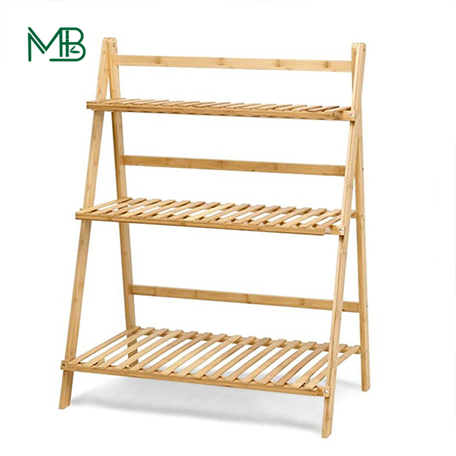 Home Folding Bamboo Plant Rack Flowers Pot Stand Shelf For Balcony