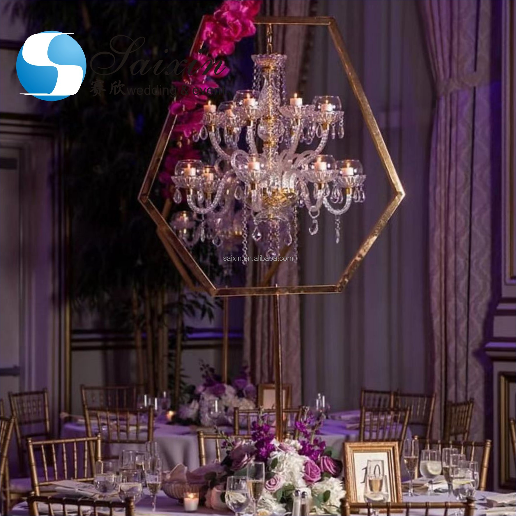 ZT-592 Event Wedding Table Decoration Centerpiece 10 Arms Gold Crystal Candelabra