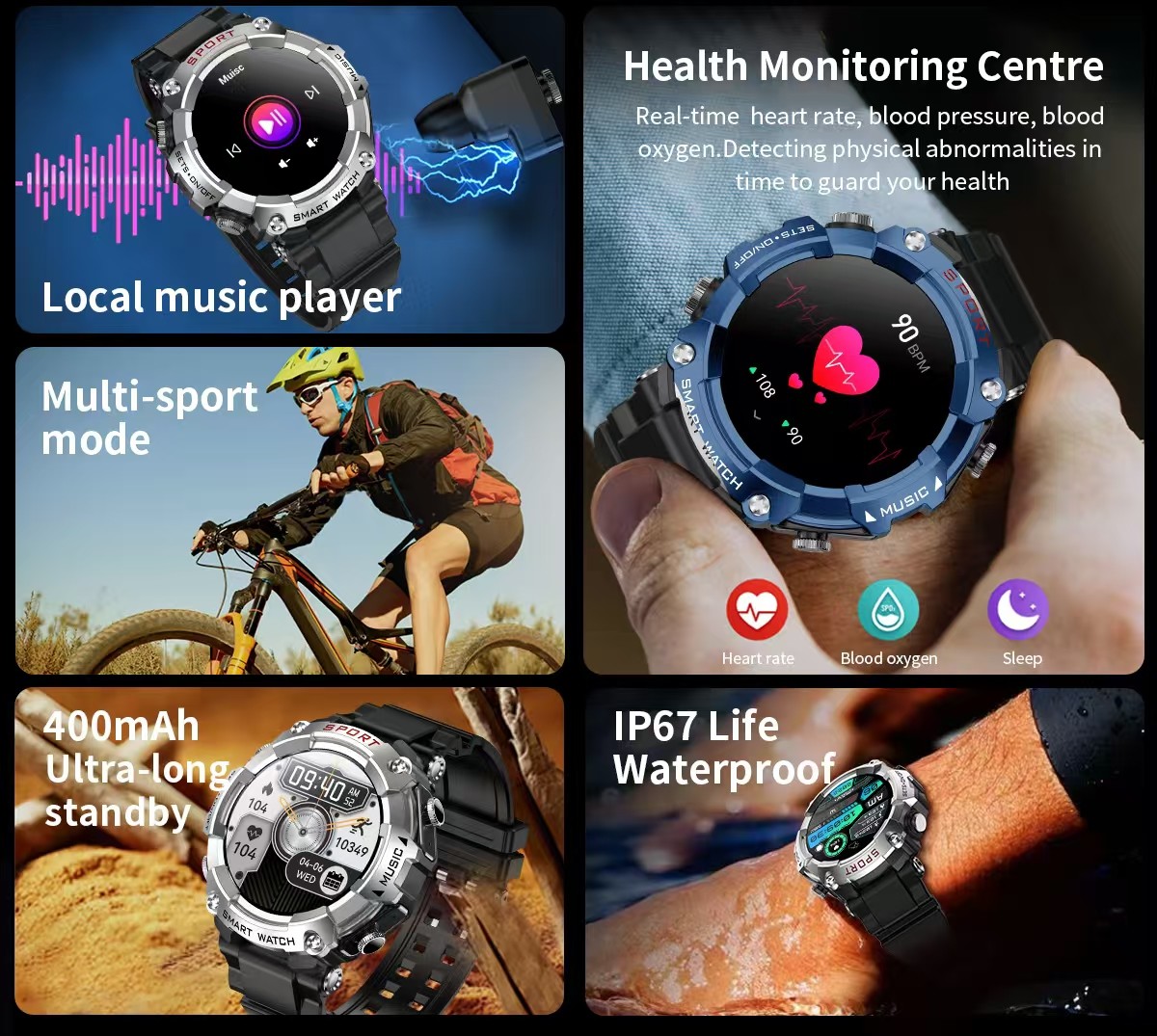 T96 Smart Watch With Headphone BT Call Music Player Sleep Monitor Blood Pressure