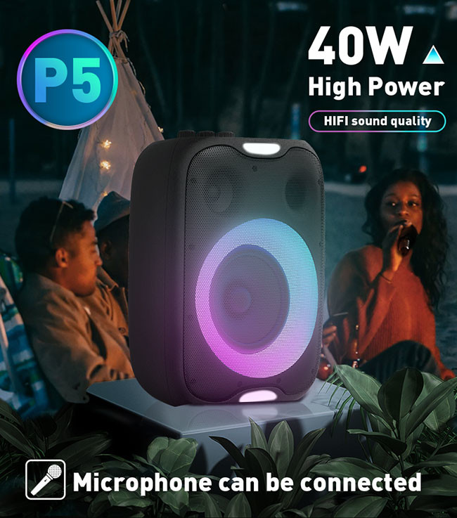 OZZIE P5 Led Light Bluetooth Speaker 40W Bass Knob For Adjustment
