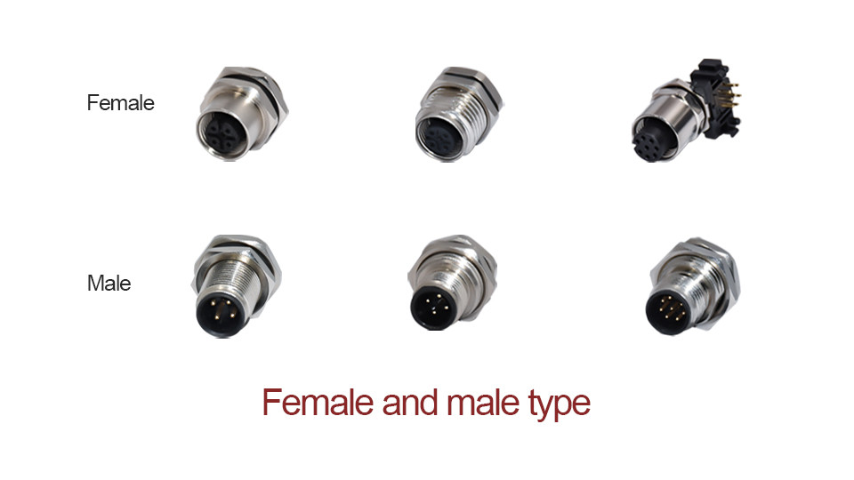 Industrial M12 3 - 17 Pin A B Code Sensor Solder Pcb Screw Thread M8 M12 Wall Mount Connector