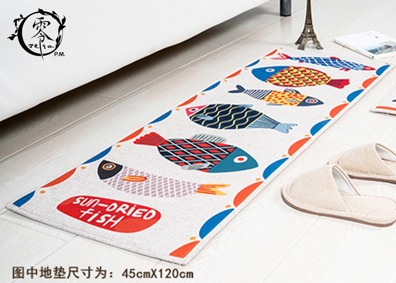 Colorful Sublimation Printed Houseware Items Decorative Kitchen Floor Mats Livingroom Home Cartoon Fish Pattern