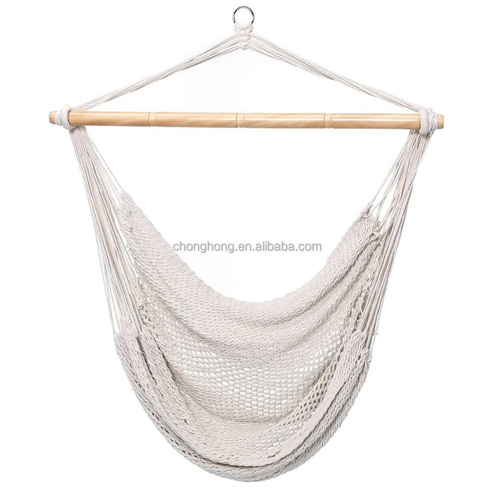 Outdoor Indoor White Rope Hammock Chair with Stand