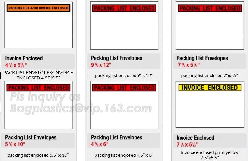 PP film 178*140mm invoice enclosed packing list envelopes, DHL Shipping pockets for waybill, A4 size plastic packing lis