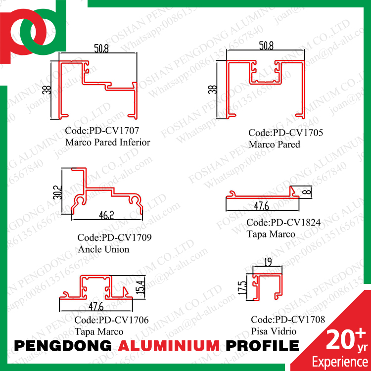 Aluminum Profiles For Glass Vitrina Serie100