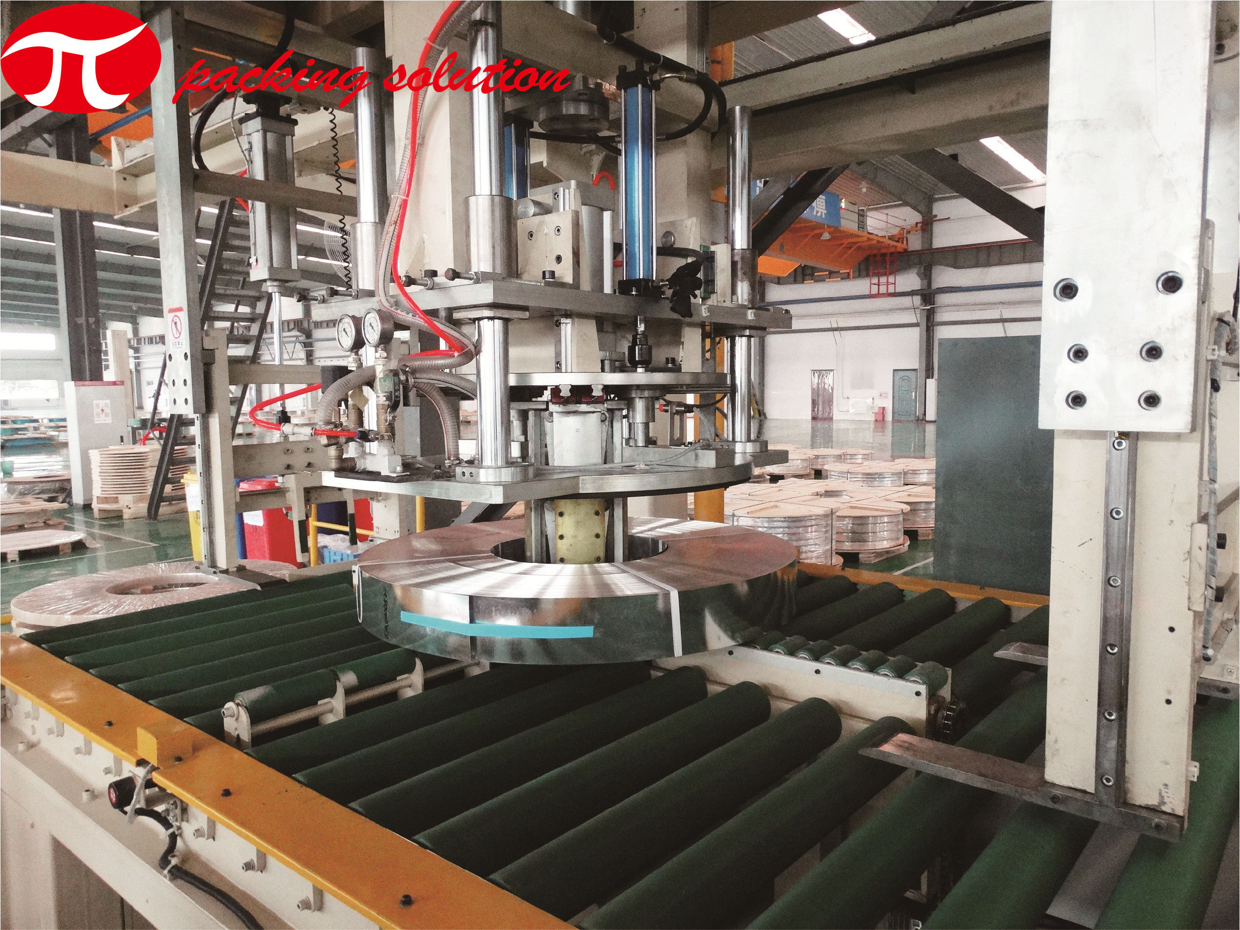 Horizontal Steel Coil Wrapping Line / Auto Packing Line 60-500mm Width With Stacking System