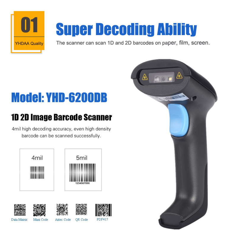 2.4G Wired Bluetooth Barcode Scanner Ergonomic design 2D Handheld Scanner