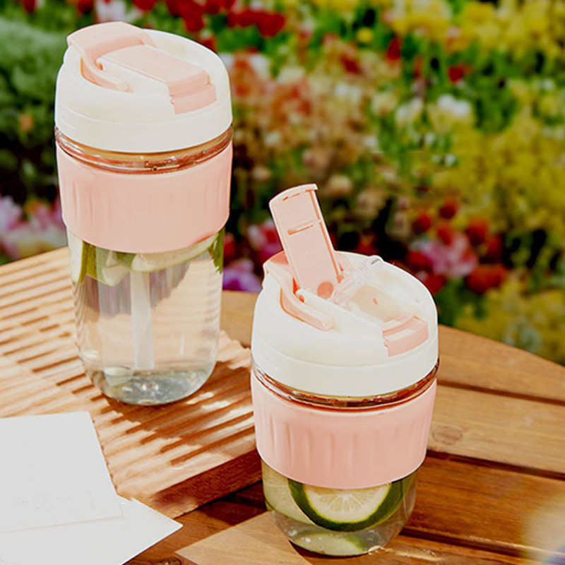 Large Capacity Children's 380ml Glass Bottle High Value Wide Mouth Glass Water Bottle With Cup Cover And Removable Straw For Office Use 8*15cm