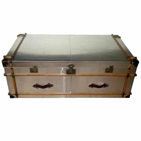 Industrial aviator metal trunk coffee table Aluminium antique steamer trunk