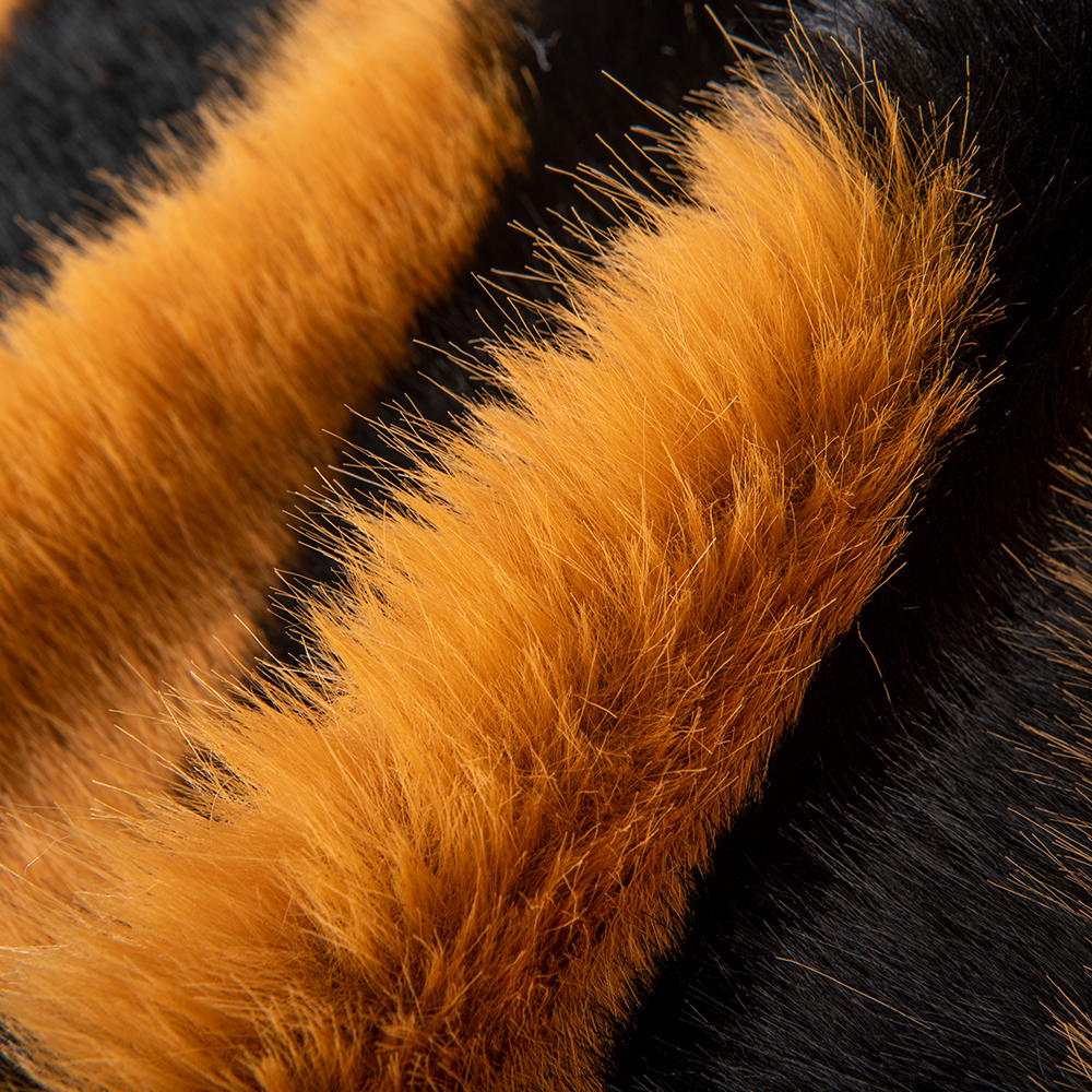 Long Pile Faux Fur Fabric for Winter Season Strip Printed Design 150D Yarn Count