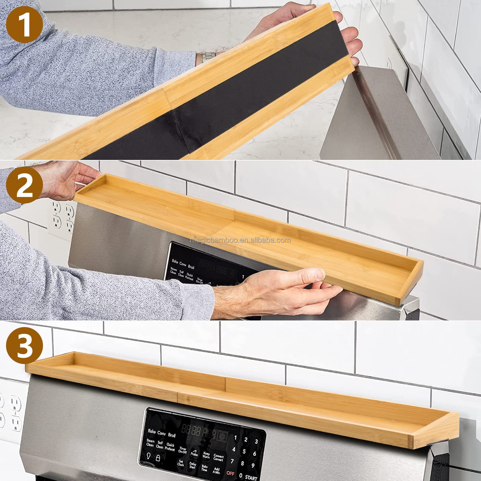 Eco-Friendly Bamboo Magnetic Stovetop Shelf for Spice Storage