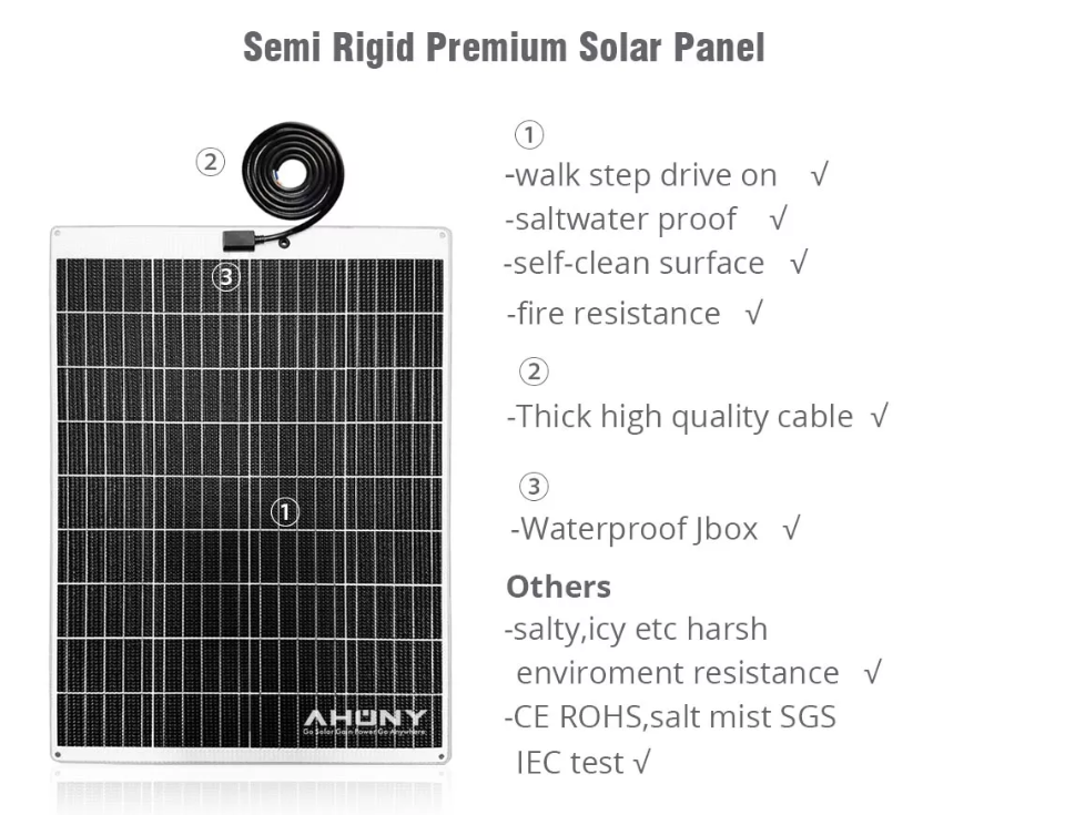 Walkable 100 Watt Mono Perc Solar Panel Semi Rigid Monocrystalline Solar Panel