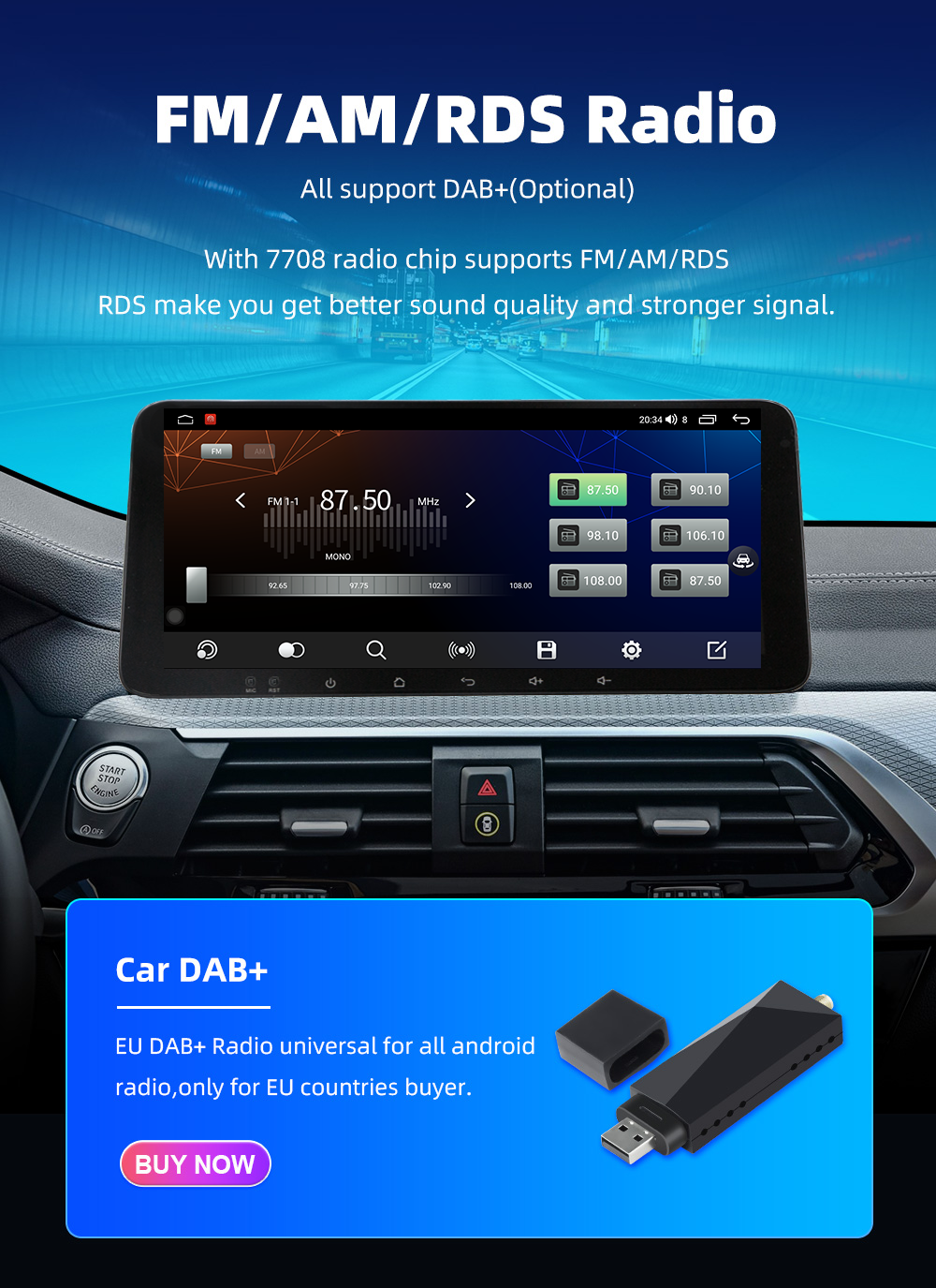 10.33 inch Universal Car Multimedia System with 4 64GB Storage and Android 11 12