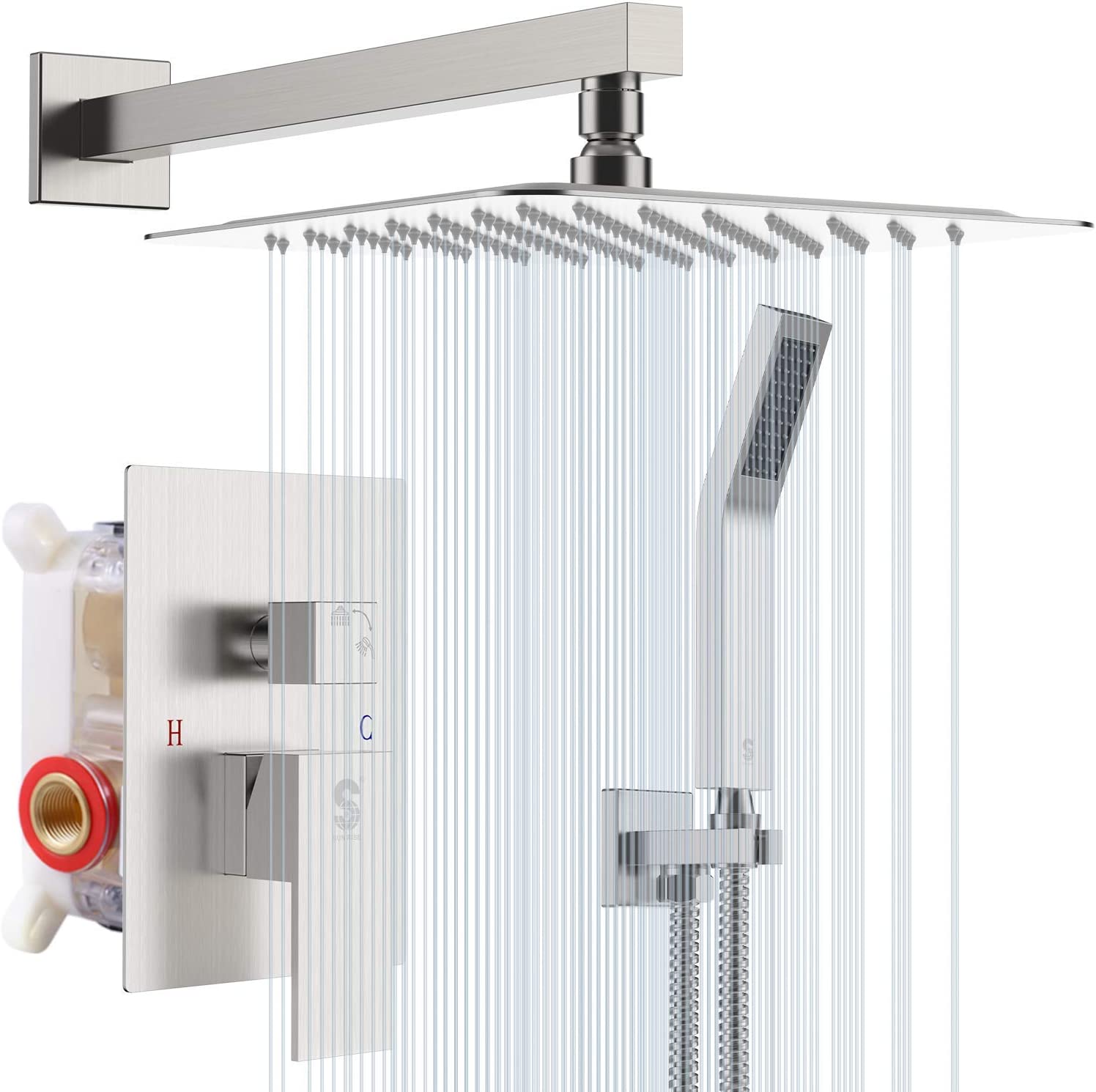 Bathroom shower cabin mixer 12 inch ceiling water saving flow 360 degrees rotating rainfall thermostatic shower head