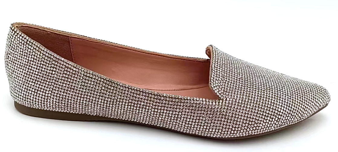 Slip On Flat Ballerina Shoes , Crystal Ballet Flat Round Toe