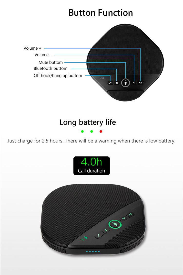 Portable Bluetooth Speakerphone for Tel/Video Conference
