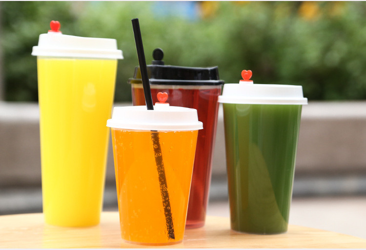Printed Pp Plastic Cup With Dome Lid , Transparent Plastic Juice Cup With Straw
